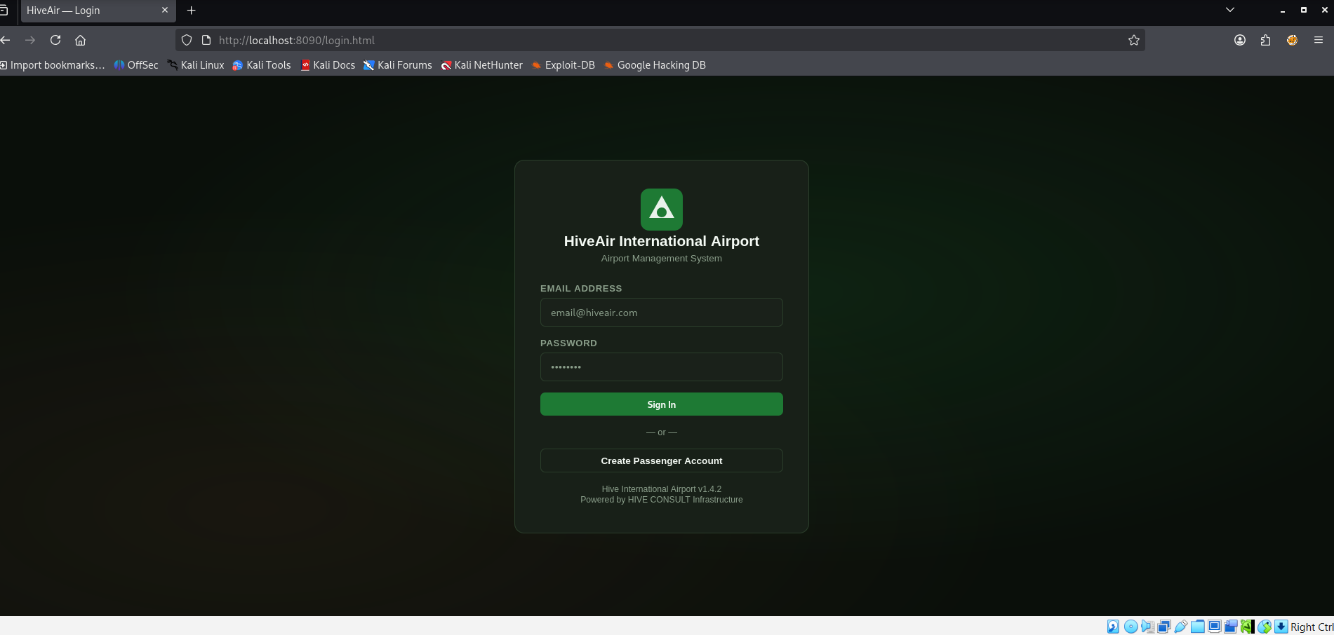 Login page